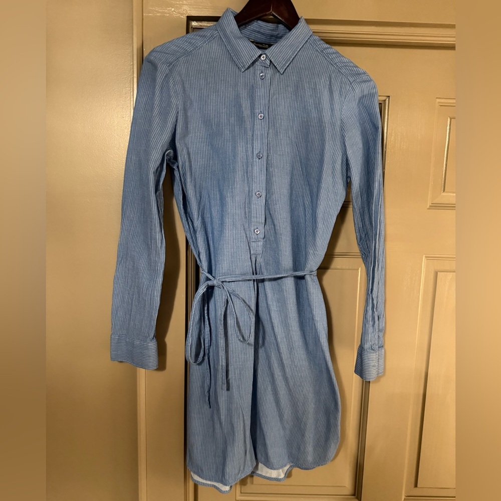 Massimo Dutti Long Sleeve Blue Dress